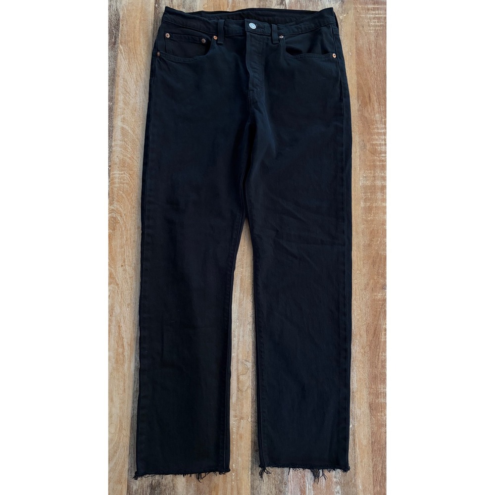 Levis 501 Original Fit Black Straight Leg Jeans Raw Hem Button Fly W31 L30 - Picture 8 of 14